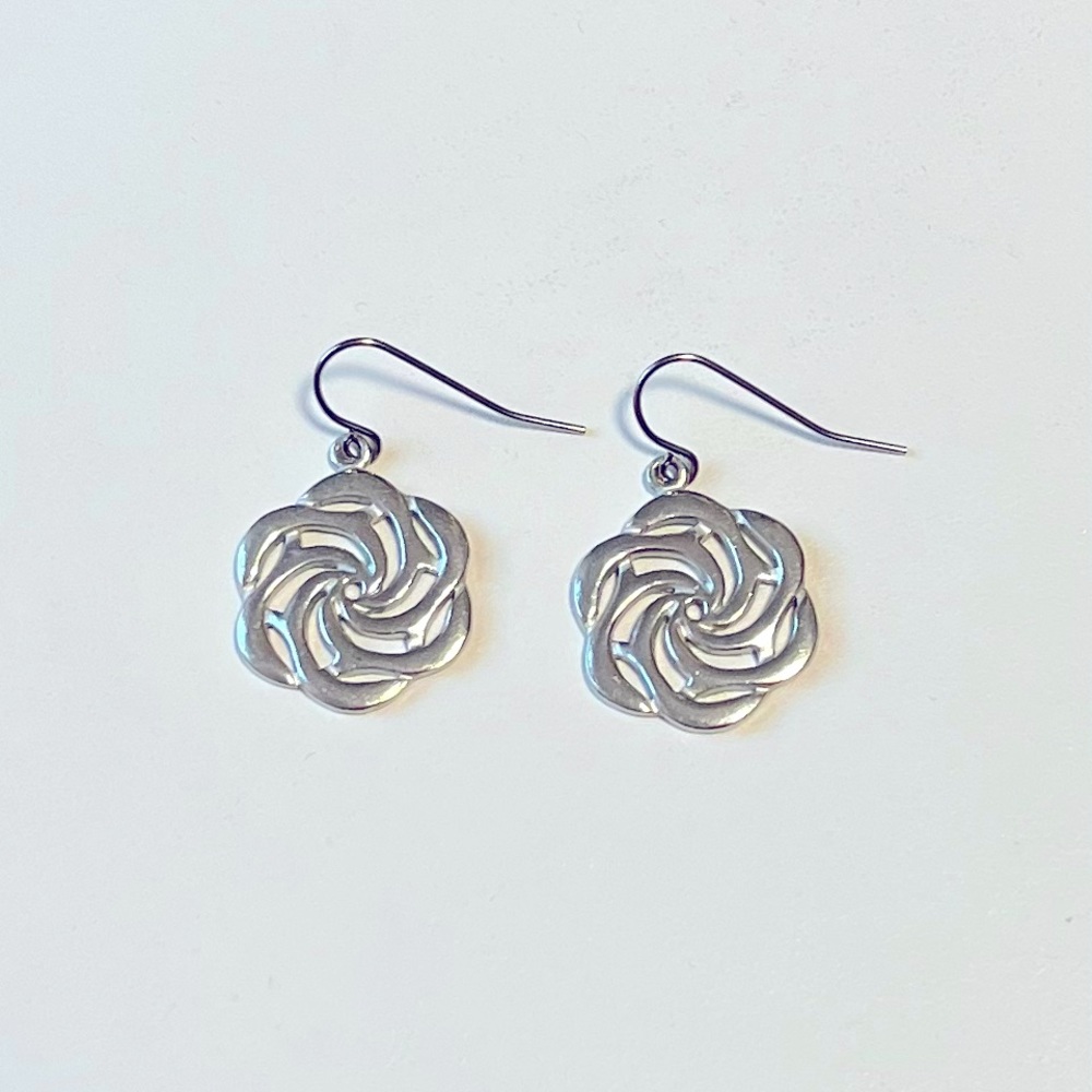 Silver Flower Drop Earrings